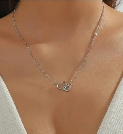 Women's Dual Heart Pendant with Chain Micro Plating