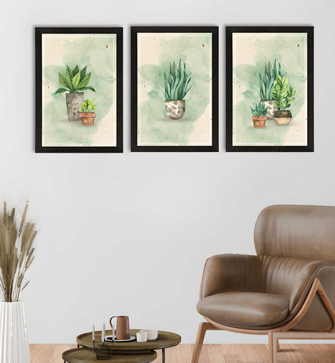 eCraftIndia Watercolour Flower Pot Set of 3 Satin Matt Texture UV Art Painting